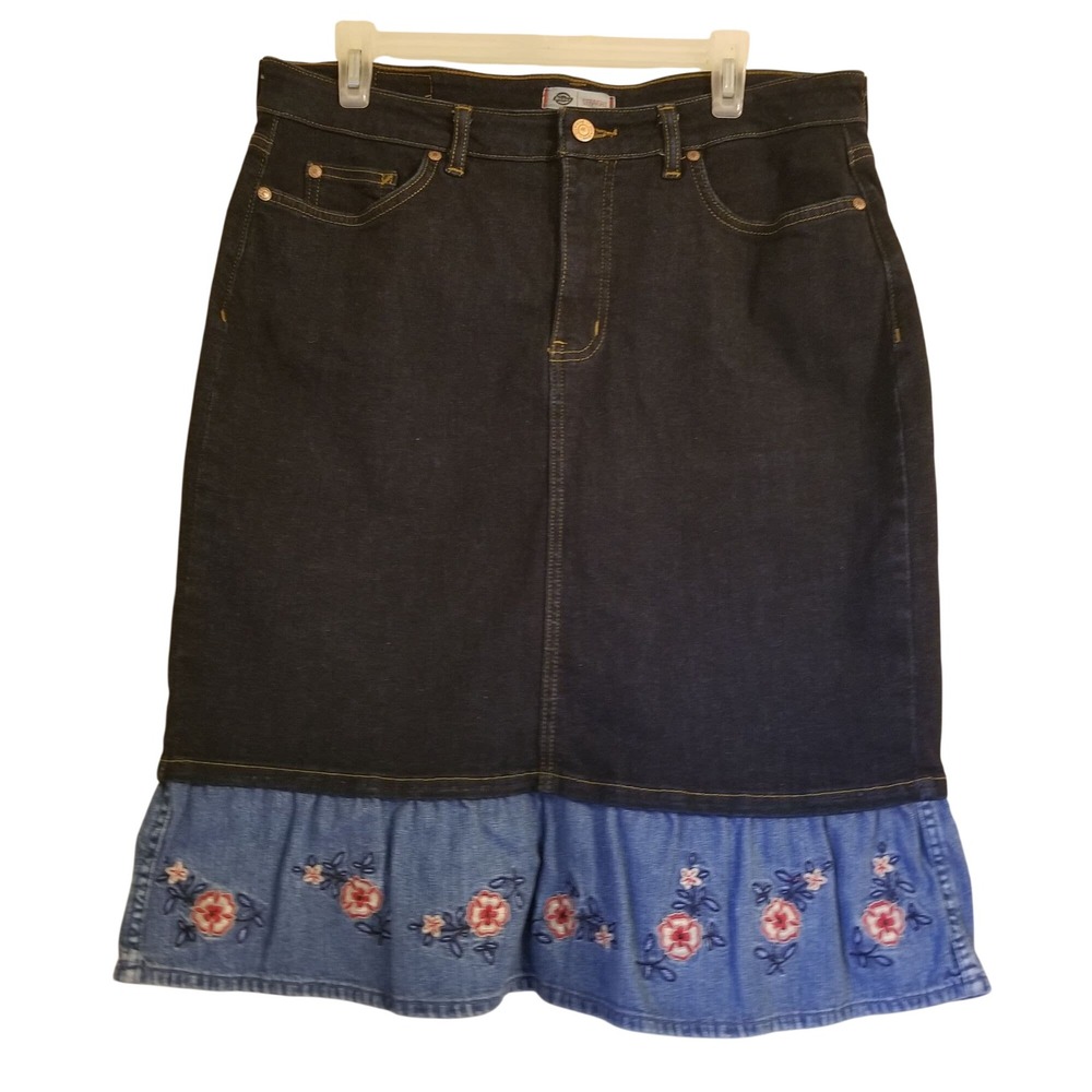 Dickies 14 Blue Jean Denim Skirt Modest Church Home School Ruffled Hem Cottage